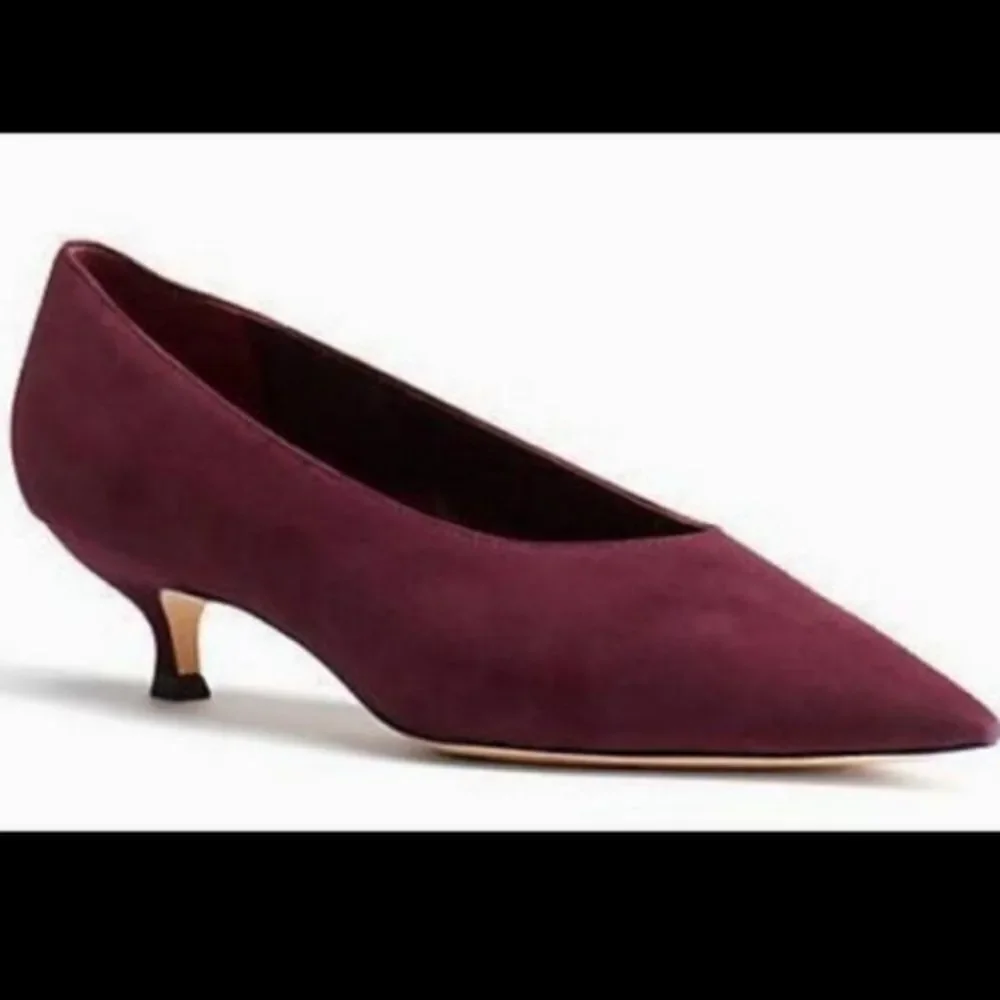 KATE SPADE Dale Kitten Heels In Deep Russe Goat Leather Pumps NIB